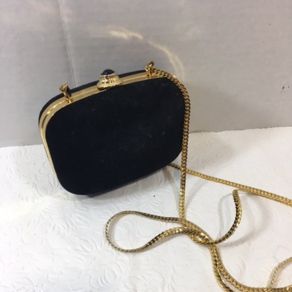 Vintage Morgan Taylor Black Velvet Hard Case Evening Purse Crossbody 4.5x2x3.5 - Picture 6 of 12